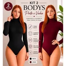 Kit 2 Body Gola Alta - Moda Feminina Manga Longa Confortável Tecido Suplex Dia a Dia Faculdade