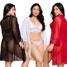 Kit 3 Robe Feminino De Tule Transparente Com Renda Elegante Dia Dos Namorados Kimono Confortável