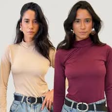 Kit 2 Blusa Feminina Estilosa Manga Longa Camisa De Frio Elegante Gola Alta Confortável Básico Liso Segunda Pele