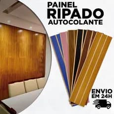Kit Placas Painel Ripado MDF Autocolante 45x11cm – Decoração Moderna Sem Obra