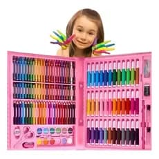 Estojo Maleta de Pintura Infantil Kit Escolar Maleta Grande Pintura 150 Pçs Unicornio Premium