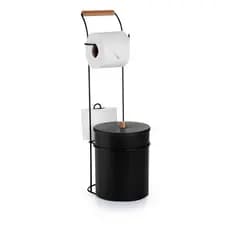 Lixeira Banheiro Com Suporte Papel Higiênico Lavabo Luxo Madeira Teca