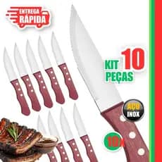 Jogo com 10 Peças Talheres P Churrasco Jumbo Wooden Faca Outback  Aço Inox E Madeira