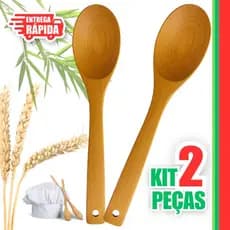 2 Colher De Bambu Para Cozinhar Madeira Bamboo Media 30cm Para Cozinha Gourmet
