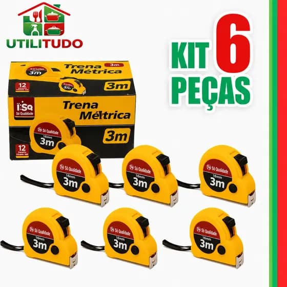 6/2 unidades Trena 3 Metros x 15,2mm de Metal Kit com 3 Und c/ Trava Freio Manual, Aferição das Medidas