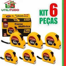 6 Peças Trena 5 Metros x 24 mm de Metal c/ Trava Freio Manual, Aferição das Medidas Durabilidade
