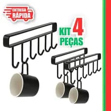 4 Suporte De Metal Porta Xícaras Canecas Utensílios Em Geral Para Pendurar No Armário