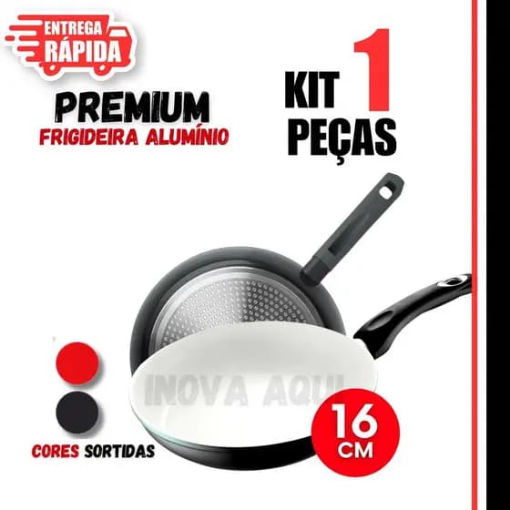 Frigideira 16cm Preto, em Cerâmica Antiaderentes  Cabo Ergonômico Revestimento Cerâmico PRETO OU VERMELHO