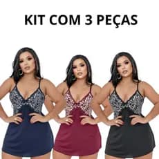 Kit com 3 Camisolas Feminina sem Bojo com Renda Alça com Ajuste Confortável Sensual Tecido Leve