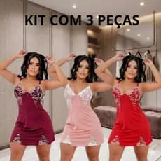 Camisolas Pijama Feminina Conforto Roupa de Dormir Curta Microfibra Renda Confortável Tecido Leve Frio Sensual Elegante