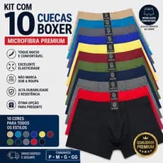 Kit 10 Cuecas Box Lisa Microfibra Cós da Cintura embutido Original Confortável Premium