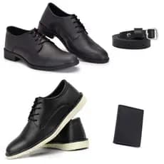 Kit Masculino Porta Cartão + Cinto Preto + Sapato Social Solado Branco na Cor Preto + Sapato Social com o Solado  Preto