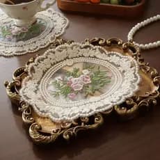 Sousplats e porta-copos bordados em renda vintage romântica de estilo francês, toalha de mesa de tecido estilo pastoral,