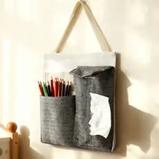 Bolsa de armazenamento de lenços de papel montada na parede para uso doméstico, bolsa suspensa para armazenamento atrás