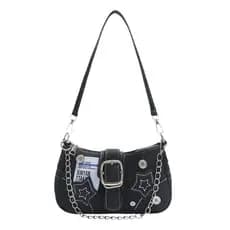 Bolsa de Ombro Feminina Y2K com Decoração de Botões em Denim, Tendência de Moda, Bolsa de Lona Bordada
