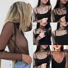 [Estoque Pronto] Blusa De Malha Transparente Para Mulheres Verão Manga Comprida Casual Com Costura Feminina * * &