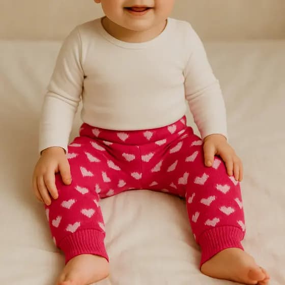 Calça Tricot Coração Conforto Mijão Legging Fusô Infantil Bebê Menina Estampa
