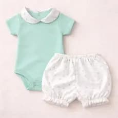Conjunto Menina Body Algodão Fresco Gola Floral Estampa Variada Shorts Laço Roupa Bebê Infantil