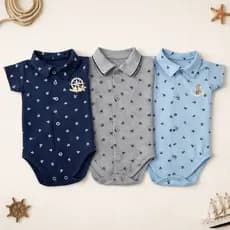 Body Bebê Menino Marinheiro Bordado Algodão Fresco Mesversário Polo Náutico