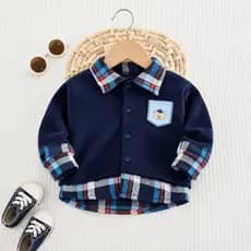 Casaco Tricot Infantil Elegante Detalhes Xadrez Menino Roupa Bebê Confortável