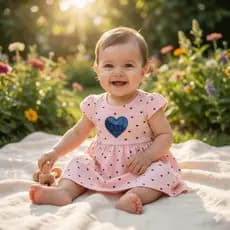 Vestido Bebê 0-9 Meses Coração Fresco Elegante Mesversário Algodão conforto Menina Bebê