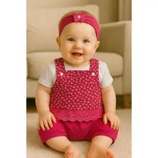 conjundo de jardineira estampada de menina com 3 peças, macacão estampado deo verão