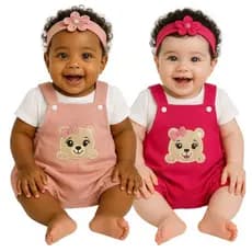 Kit 2 Peças Roupa de Bebe Conjunto Jardineira Menina