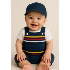 jardineira de bebê menino com boné de malha 3 peças roupa de menino, macacão jardineira de menino