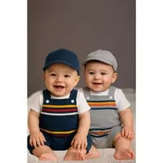 kit 2 conjuntos de macacão jardineira de bebê  menino com boné jardineira de menino