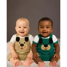 kit 2 conjuntos de macacão jardineira de bebê bordado cachorrinho jardineira de menino