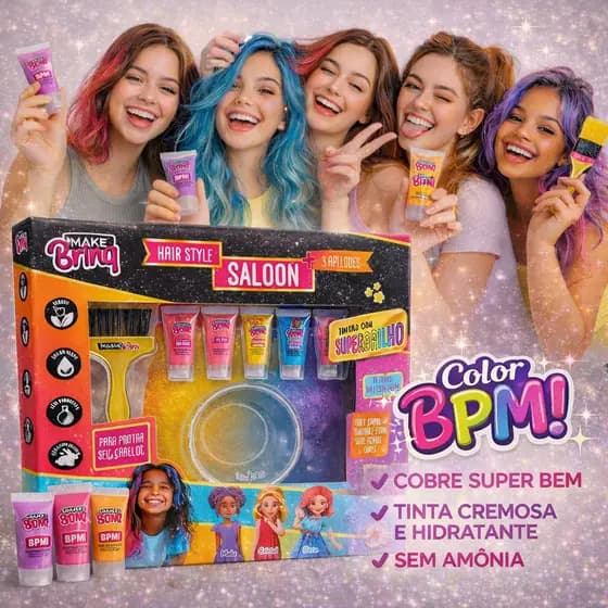 Kit de Tinta Cabelo Infantil Temporária Para Cabelo Colorida Com Brilho + Apliques e Acessórios