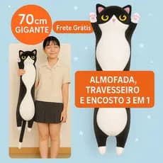 Gato de Pelúcia Grande 70cm Travesseiro Almofada Corpo Encosto Confortável Infantil