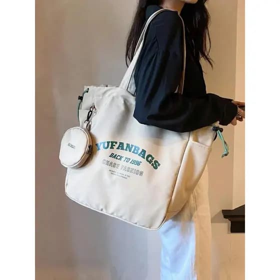 TOMI MITO Bolsa Sacola Feminina Grande em Tecido Leve, Alça Longa, Ideal para Faculdade e Viagem  E304