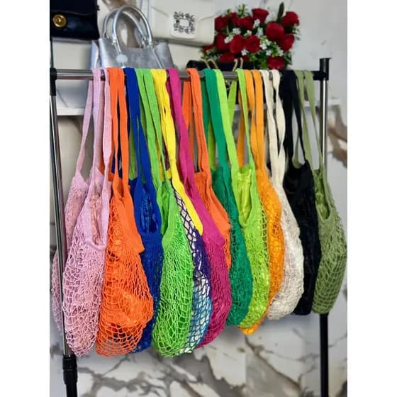 Bolsa de Praia 2 modelos Compra Passeio Rede Vazada Crochê Com Forro Muitas Cores