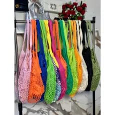 Bolsa de Praia 2 modelos Compra Passeio Rede Vazada Crochê Com Forro Muitas Cores