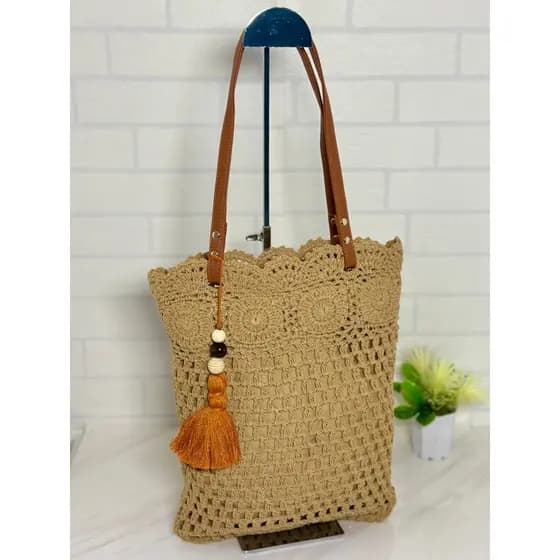 Bolsa Ombro Artesanal Crochê Moda Casual bolsa nova malha oca de praia férias à beira-mar feminina