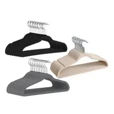50 Cabides de Veludo Slim Adulto Antideslizante Ultrafino Bege, Cinza e Preto