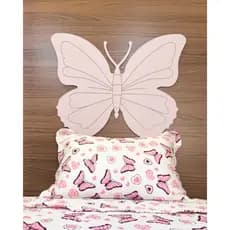 Kit Cobre Leito Infantil 2 Faces + Cabeceira Borboleta Rosa