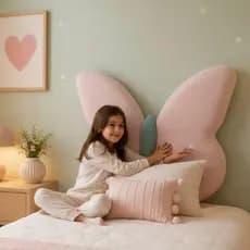 Cabeceira Solteiro Infantil Borboleta Rosa Para Cama Box Bouclê Rosa E Erva Doce
