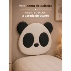 Cabeceira Panda Solteiro 90x70cm para cama box Estofada Infantil Fácil Limpeza Decoração Quarto Menino Menina