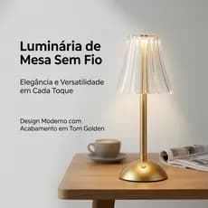 Luminária de Mesa LED Sem Fio 3 Cores Toque Dourada Recarregável