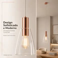 Pendente Teto Decorativo Cobre Rose Gold Transparente E27