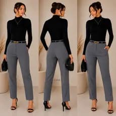 Conjunto Body Gola Alta Manga Longa + Calça Alfaiataria Premium - ENVIO IMEDIATO !!