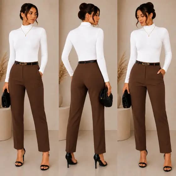 Conjunto Body Gola Alta Manga Longa + Calça Alfaiataria Com Bolso e cinto - ENVIO IMEDIATO !!