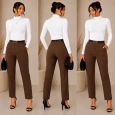 Conjunto Body Gola Alta Manga Longa + Calça Alfaiataria Com Bolso e cinto - ENVIO IMEDIATO !!