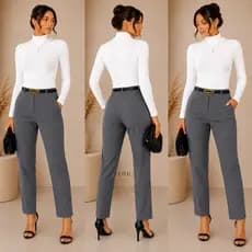 Conjunto Feminino Body Gola Alta Manga Longa + Calça Alfaiataria - ENVIO IMEDIATO !!