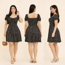 VESTIDO femenino manga rodado lastex frente craçao y rgulagem no busto elegante con ziper na costas