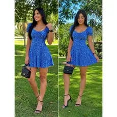 Vestido Floral Curto Feminino Manga Bufante Franzido  comlaso na frente Tendência Verão