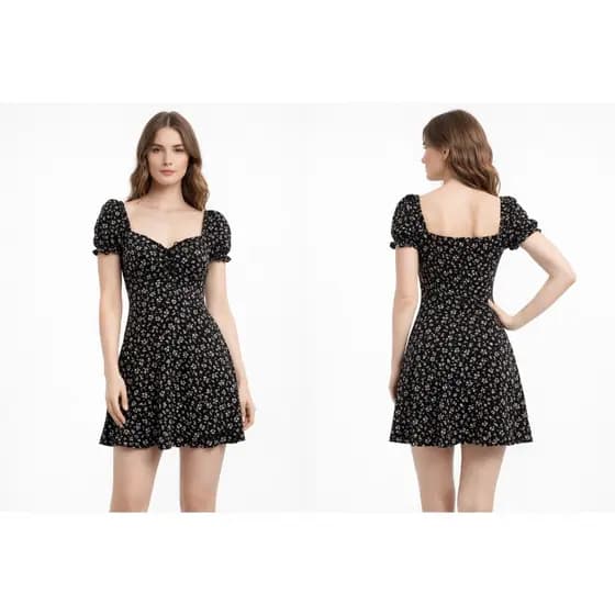 Vestido Feminino Curto Floral  Franzido Manga Princesa primavera