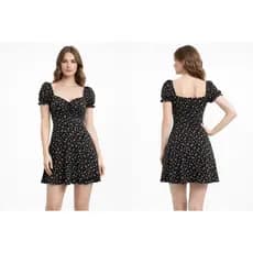 Vestido Feminino Curto Floral  Franzido Manga Princesa primavera